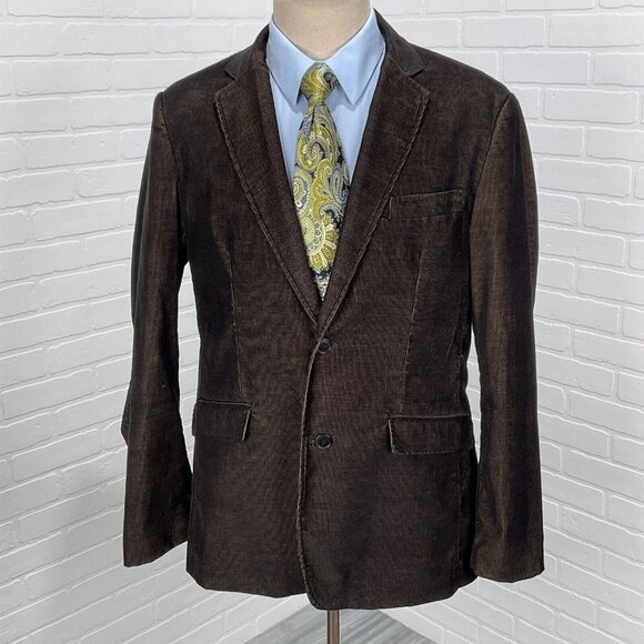 Blue Pronto Uomo Blazer Men‎ Large Black Tan Corduroy Retro Rock Casual Jacket - Picture 2 of 14